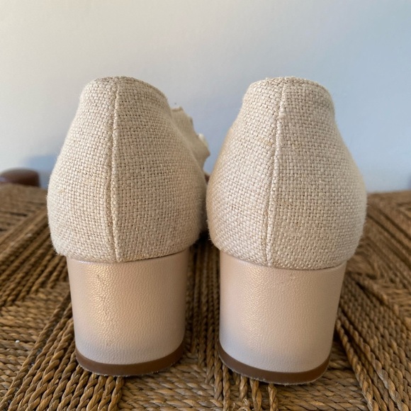 Anthropologie Shoes Women’s 36 Naguisa Yerma Natural Linen Peep Toe Sandals Heel - Picture 5 of 11